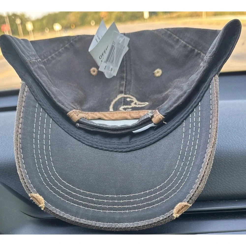 Ducks Unlimited Cap Baseball Hat Oiled Look Dark Brown Distressed Mens New